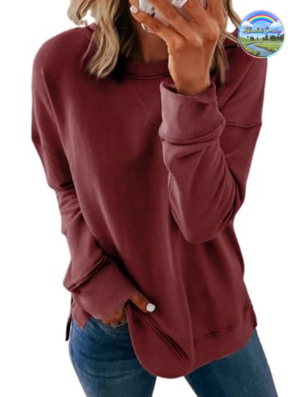 Womens Casual Crew Neck Sweatshirt Loose Long Sleeve Pullover